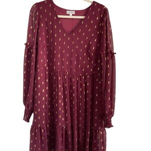 Luxology Maroon Long Sleeve Dress with Gold Details size L